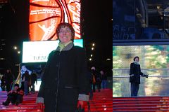 09 New York City Times Square Night - Charlotte Ryan On Red Stairs